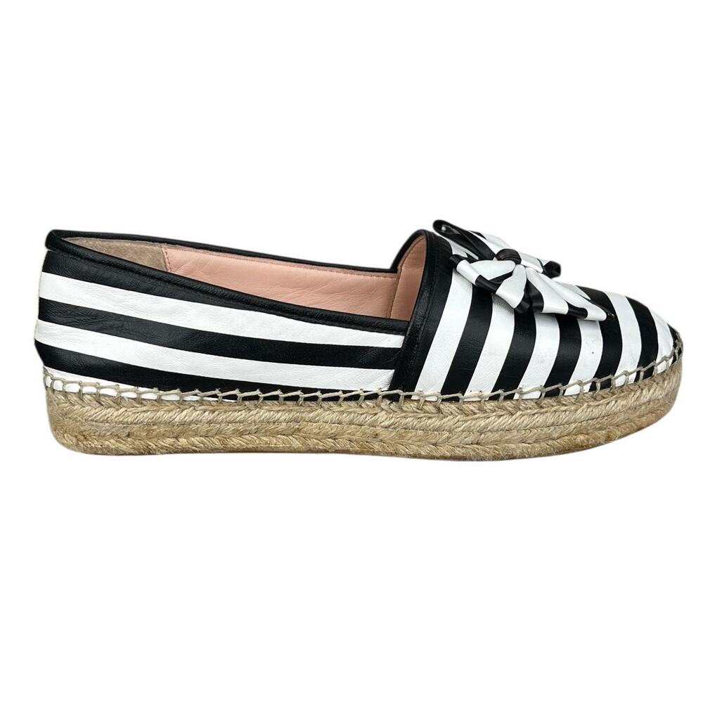 Kate Spade Women’s Linds Black White Striped Bow Espadrille Size US 8